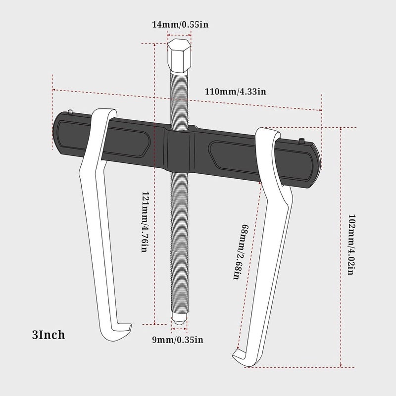 BILITOOLS 3" 2-Jaw Gear Puller, Internal External for Removal of Pulleys Flywheels Bearings & Gears Wiper Arms - Image 4